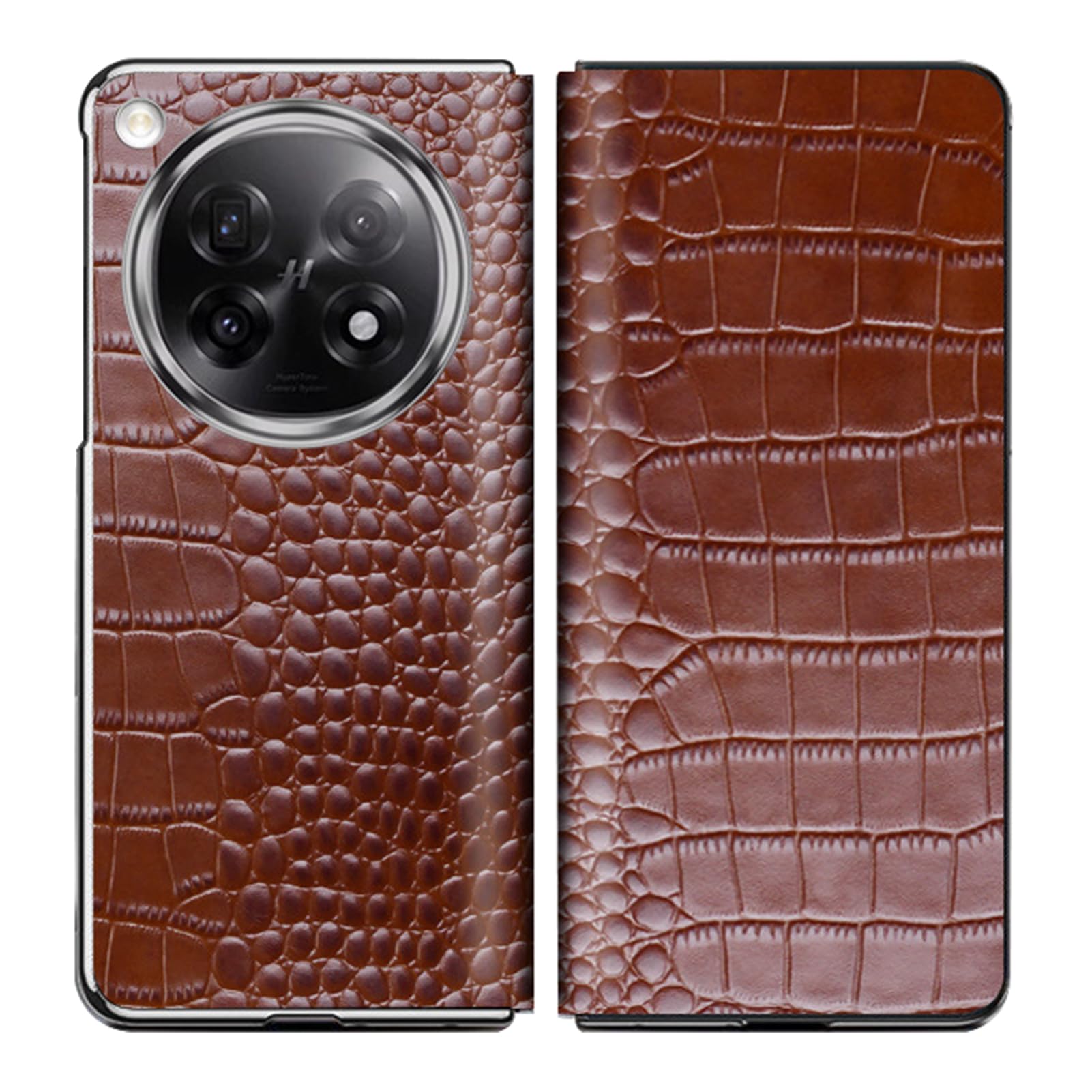 Luotanl Brown Flip Case For Oppo Find N6, Crocodile Texture Genuine Leather Full Wrap Impact Resistant Cover