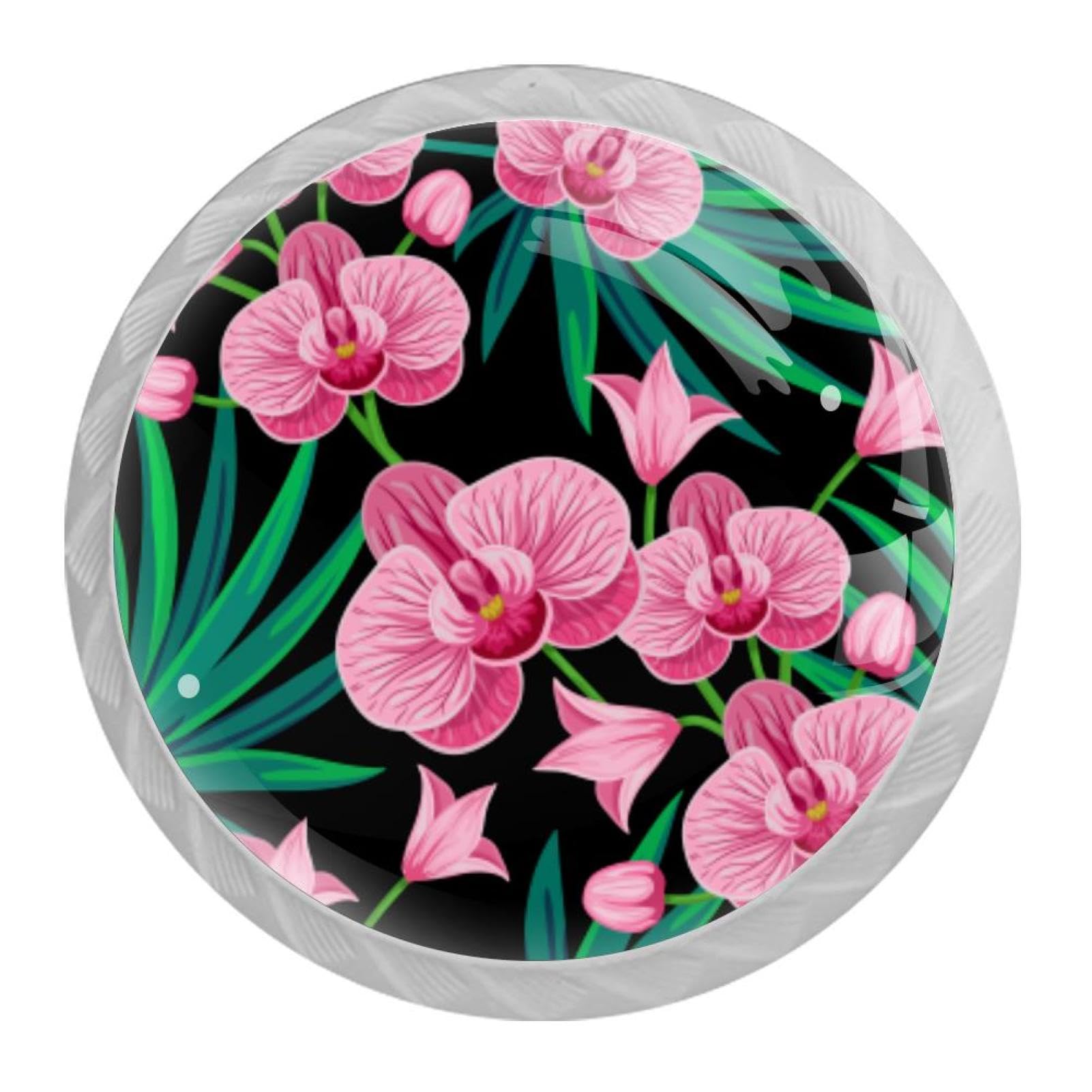 Tqmspg Multi02 4 Pieces Drawer Pulls Orchid Blossom Flowers Door Knobs Dresser Handles For Kitchen Wardrobe Cupboard Hardware Furniture