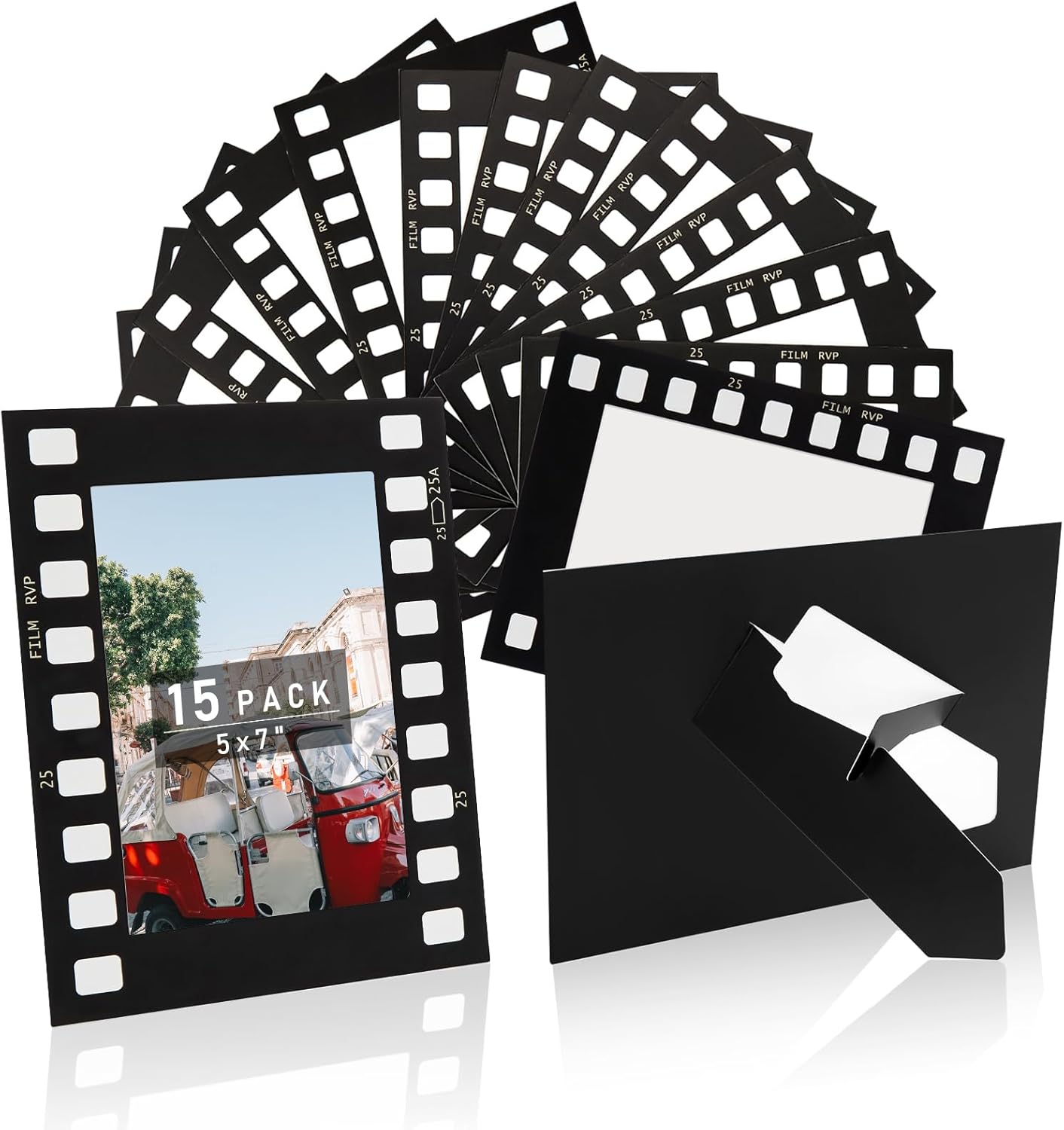 15 Pack Paper Picture Frames 5x7,Black Movie Film Standing Cardboard
