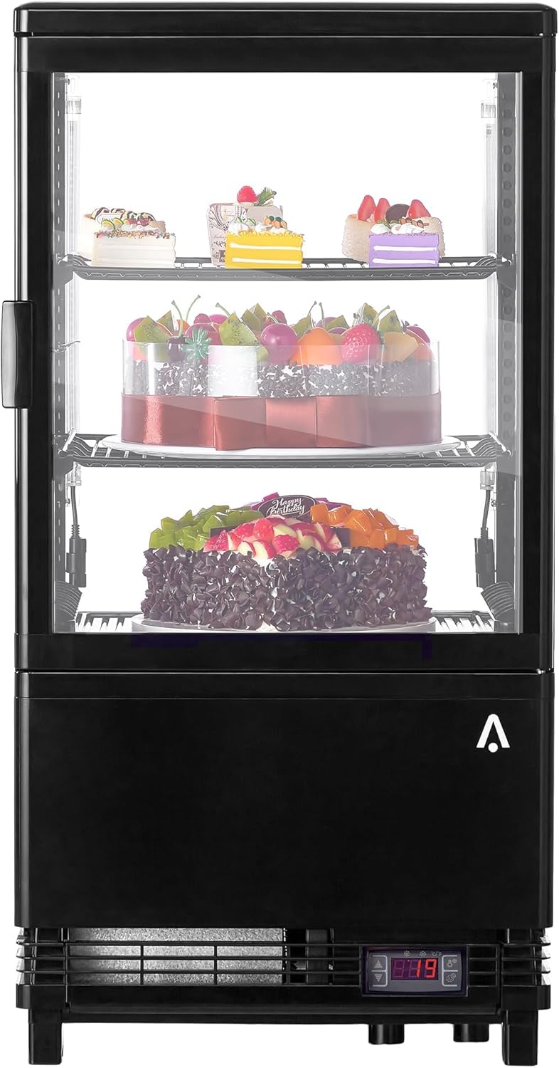 2.0 Cu.Ft. Countertop Refrigerated Display Case, Commercial Pastry Refrigerator with Led and Air-Cooling, Bakery, Cafes and Restaurants, Featuring Rear Sliding Door for Easy Access and Frost-Free