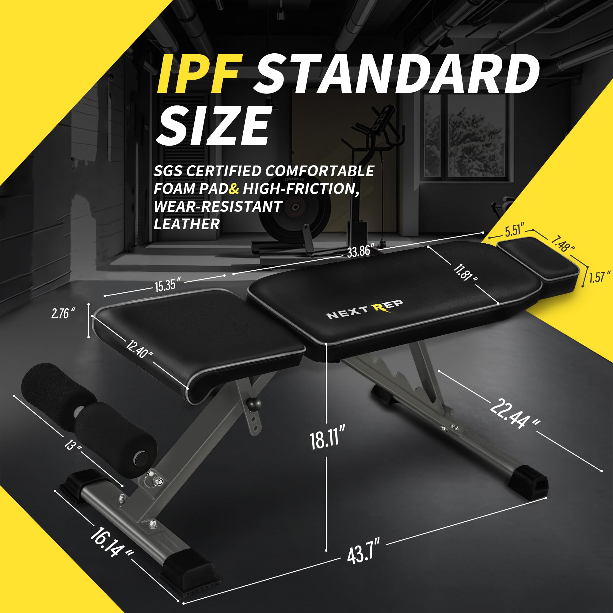 Adjustable Weight Bench,1000 LB Fast Folding Workout Bench for Home Gym Strength Training, Incline Decline Flat Utility Bench Press for Full Body Workout, Upright Storage Yellow Exercise Bench