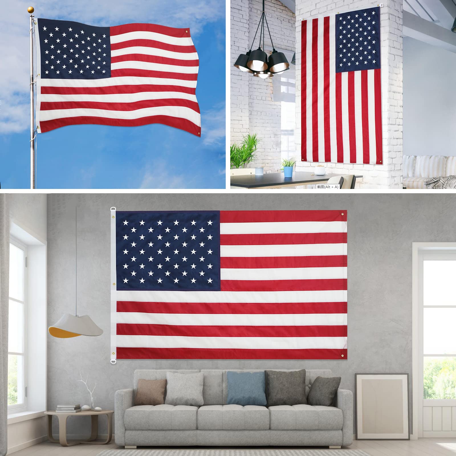 Amerikanische Flagge Hergestellt In USA – 1,5x2,4 M, Bestickte Sterne, 5 Messingösen