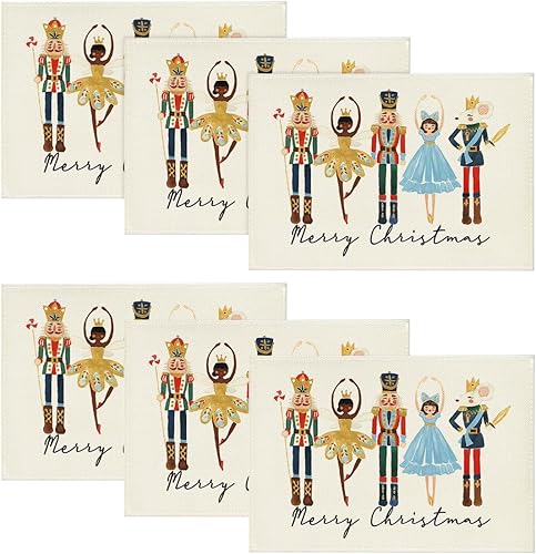 Artoid Mode Juego de 6 manteles individuales de Navidad con diseño de cascanueces de acuarela, 12 x 18 pulgadas, para fiestas, cocina, comedor