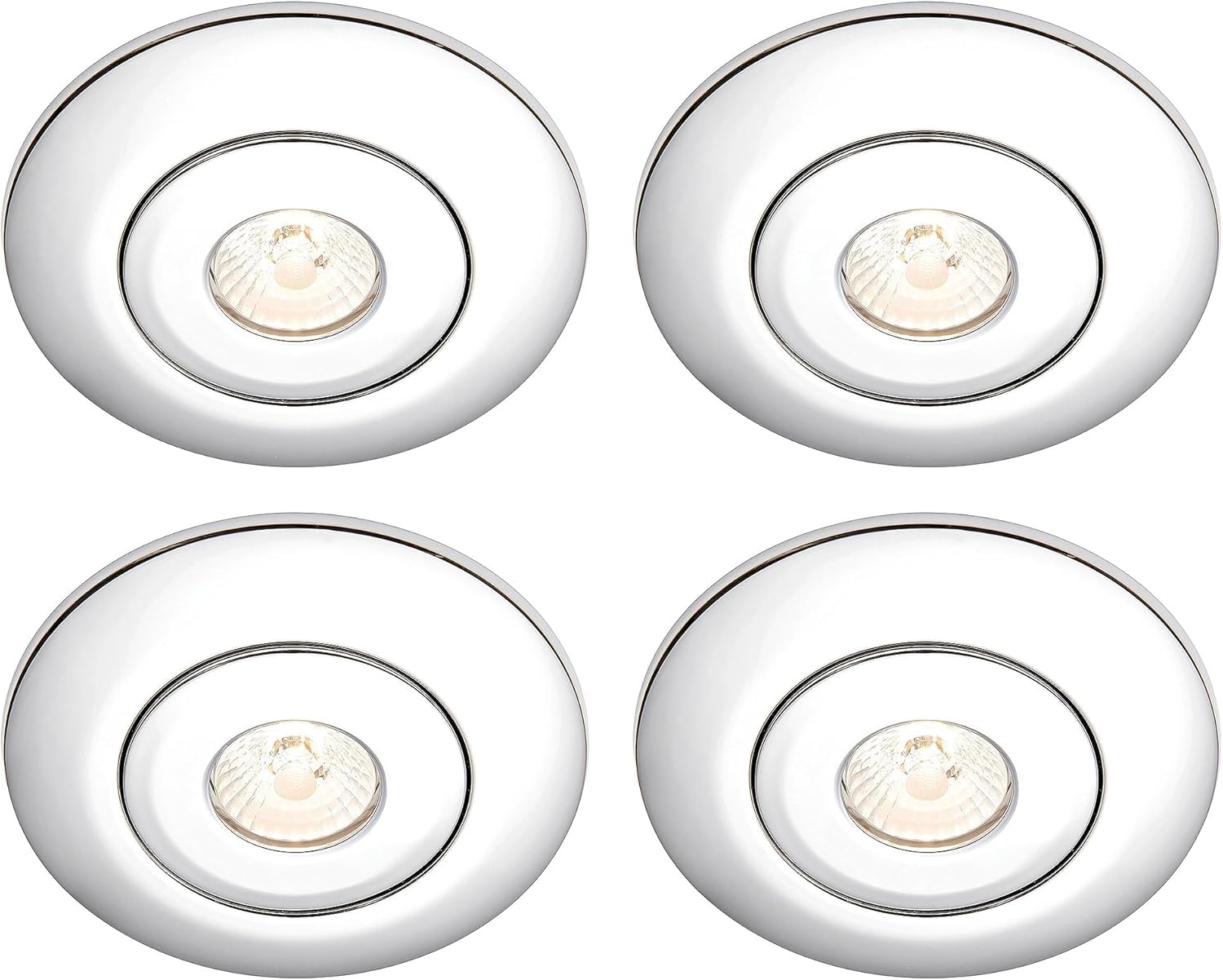 National Lighting Brushed Chrome Spotlight Hole Converter, Recessed Ceiling Lights, Gu10 Halogen Or Led, Dimmable Downlights Conversion Kit 65Mm-125Mm Ip20 Rated - Pack Of 4