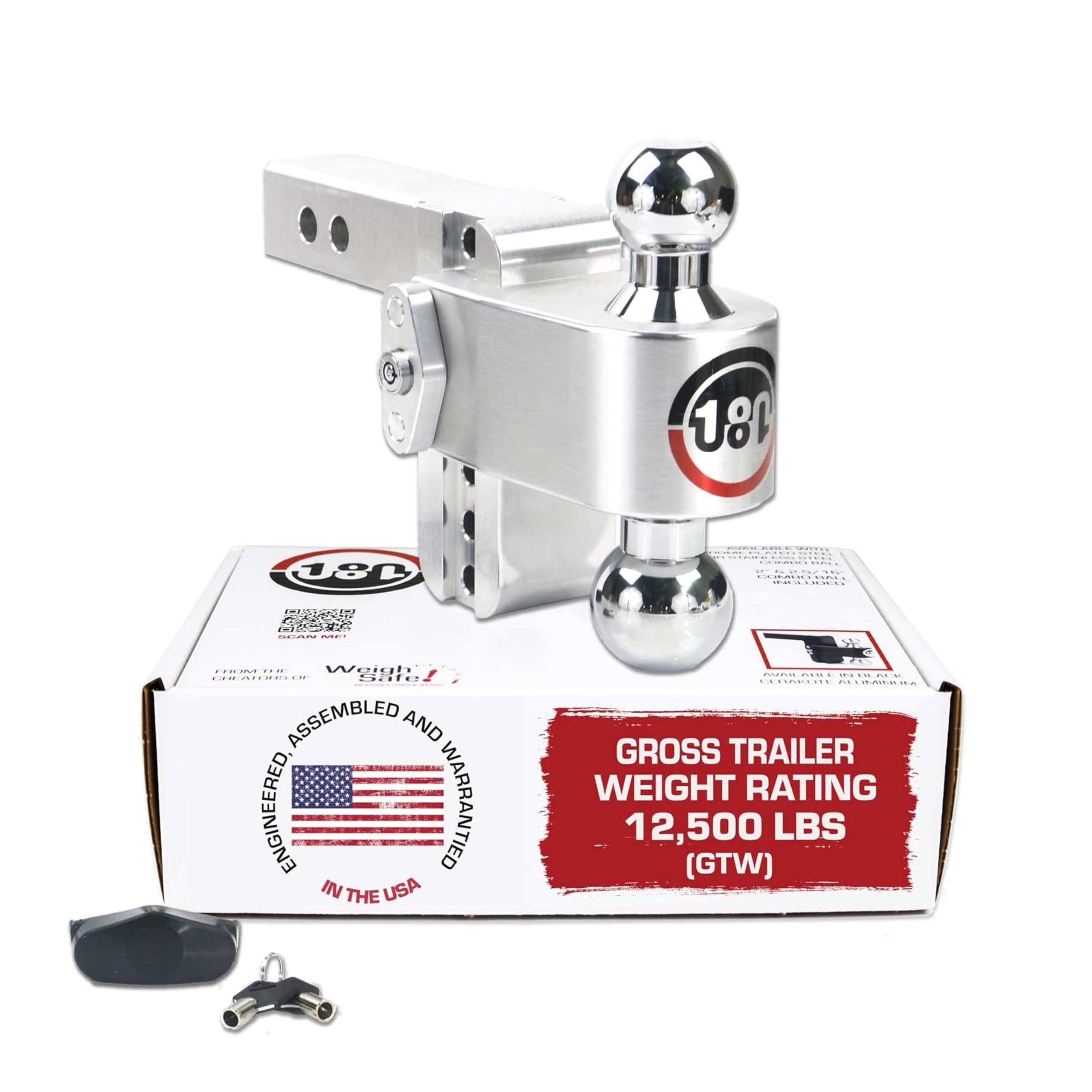 Weigh Safe 180 Hitch CTB4-2 Aluminum Adjustable Trailer Hitch w/ Chrome Plated Steel Tow Balls (2 and 2-5/16 inch), 4" Adjustable Drop Hitch for 2" Receiver, Heavy Duty Ball Mount - 12,500 GTW
