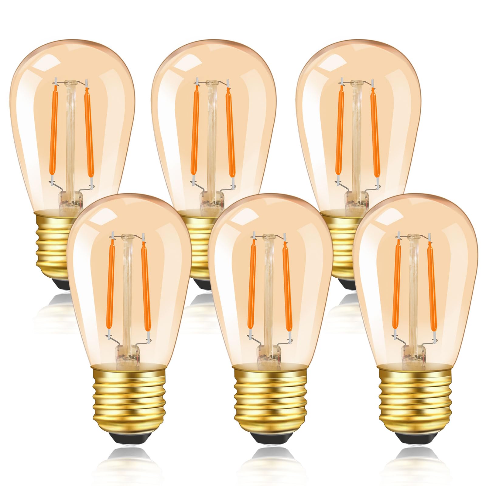 Caldarax S14 E27 LED Warmweiss Edison Vintage Glühbirne, Retro Amber E27 LED 1W Filament Birne Ersetzt 10W Glühlampen, Nicht Dimmbar, Warmweiß 2200K, 6 Stück