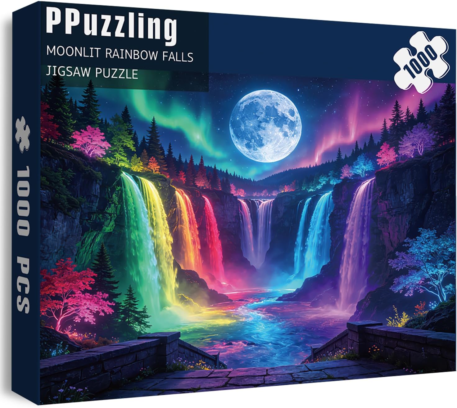 Landscape Puzzles for Adults 1000 Pieces, Nature Rainbow Waterfall Jigsaw Puzzle, Mountain Forest River Art Puzzles Scenery