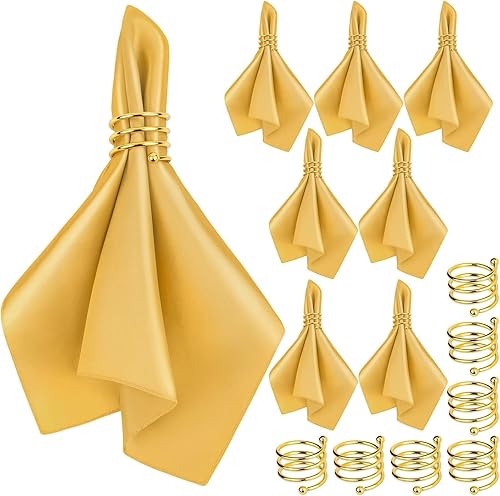 Miniatura 8 de MCEAST Juego de 8 servilletas de tela de satén y servilleteros, servilletas de tela suave y servilleteros para bodas, cenas de cumpleaños, reuniones