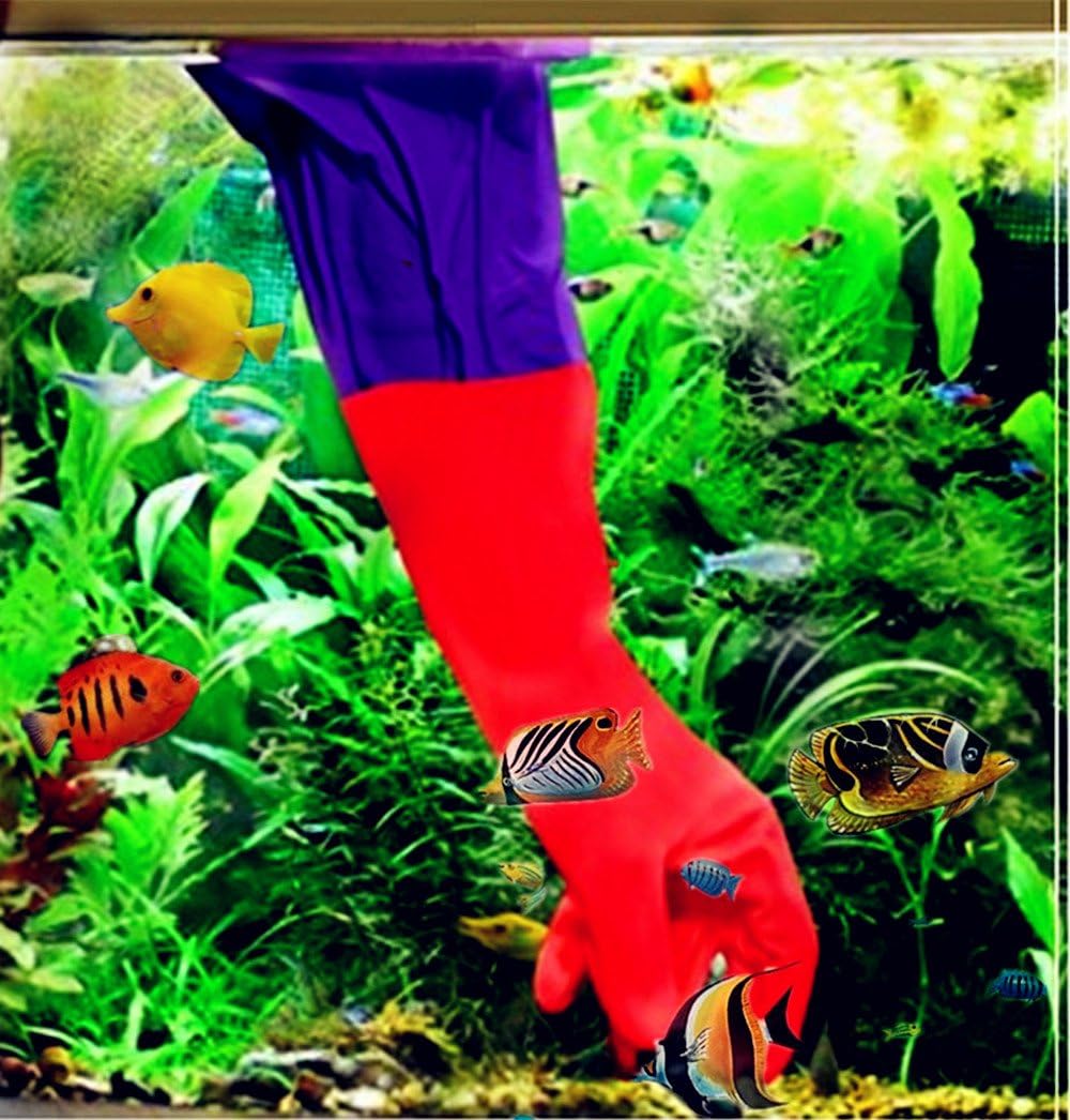 Korspet Aqua Gloves 19.6" (1 pair), No allergic reactions, No contamination, Re-Usable, One Size Fits All-FREE 16" long handle Aquarium Net for Shrimp and Fish