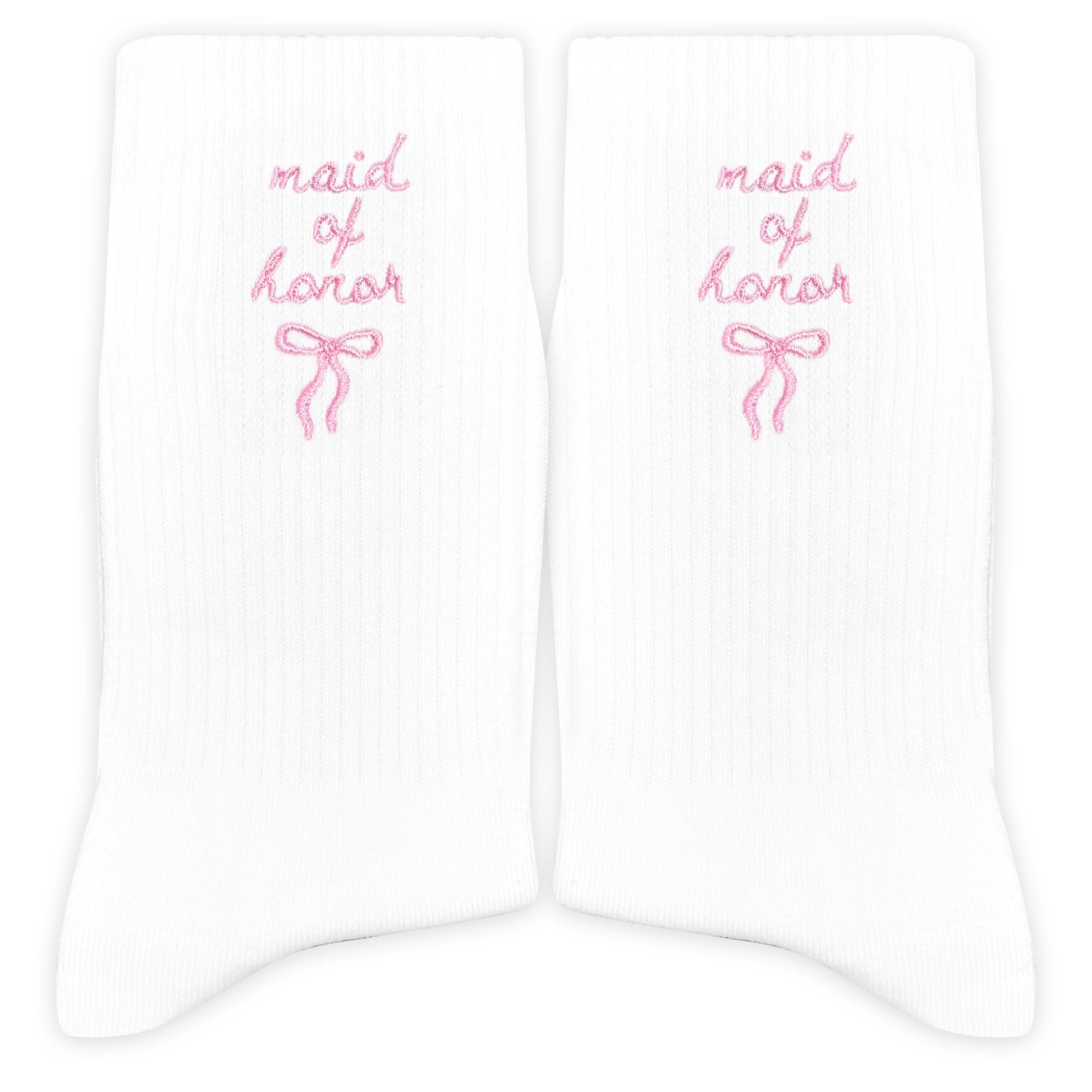 Maid of Honor Embroidered Socks with Pink Bow - Wedding Party Gifts for Maid of Honor, Bride Tribe Socks