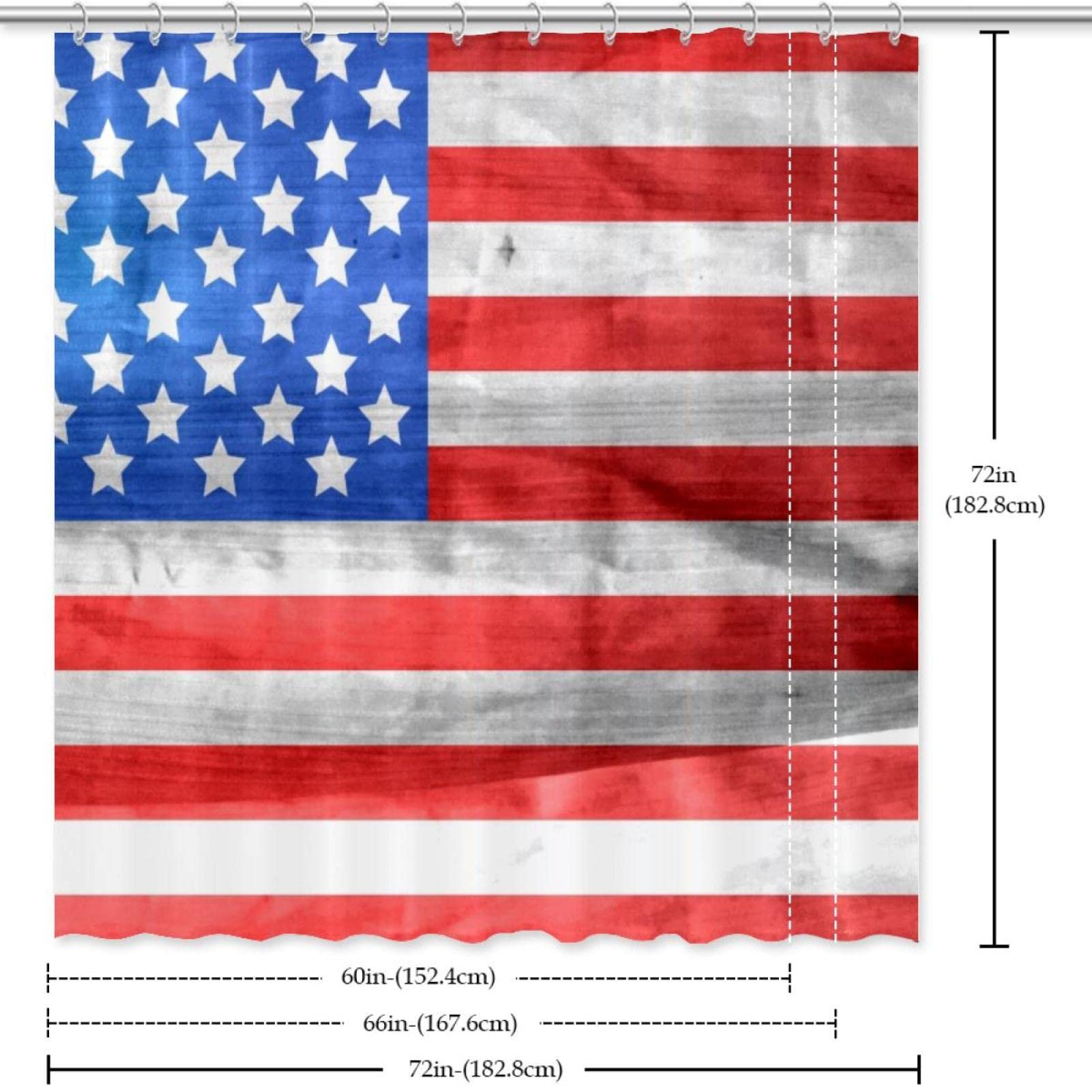 Retro Duschvorhang US-Flagge – 183x183 Cm, Wasserdichtes Polyester, Mit 12 Haken, Vintage-Look