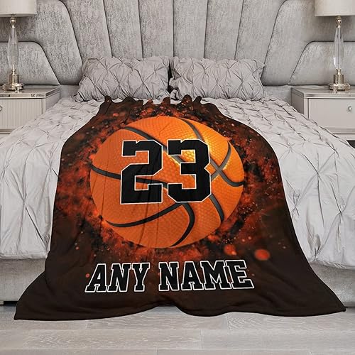 Miniatura 10 de Oplamigy Manta de baloncesto personalizada con nombre para niños y adultos, mantas de baloncesto personalizadas para deportes, manta personalizada