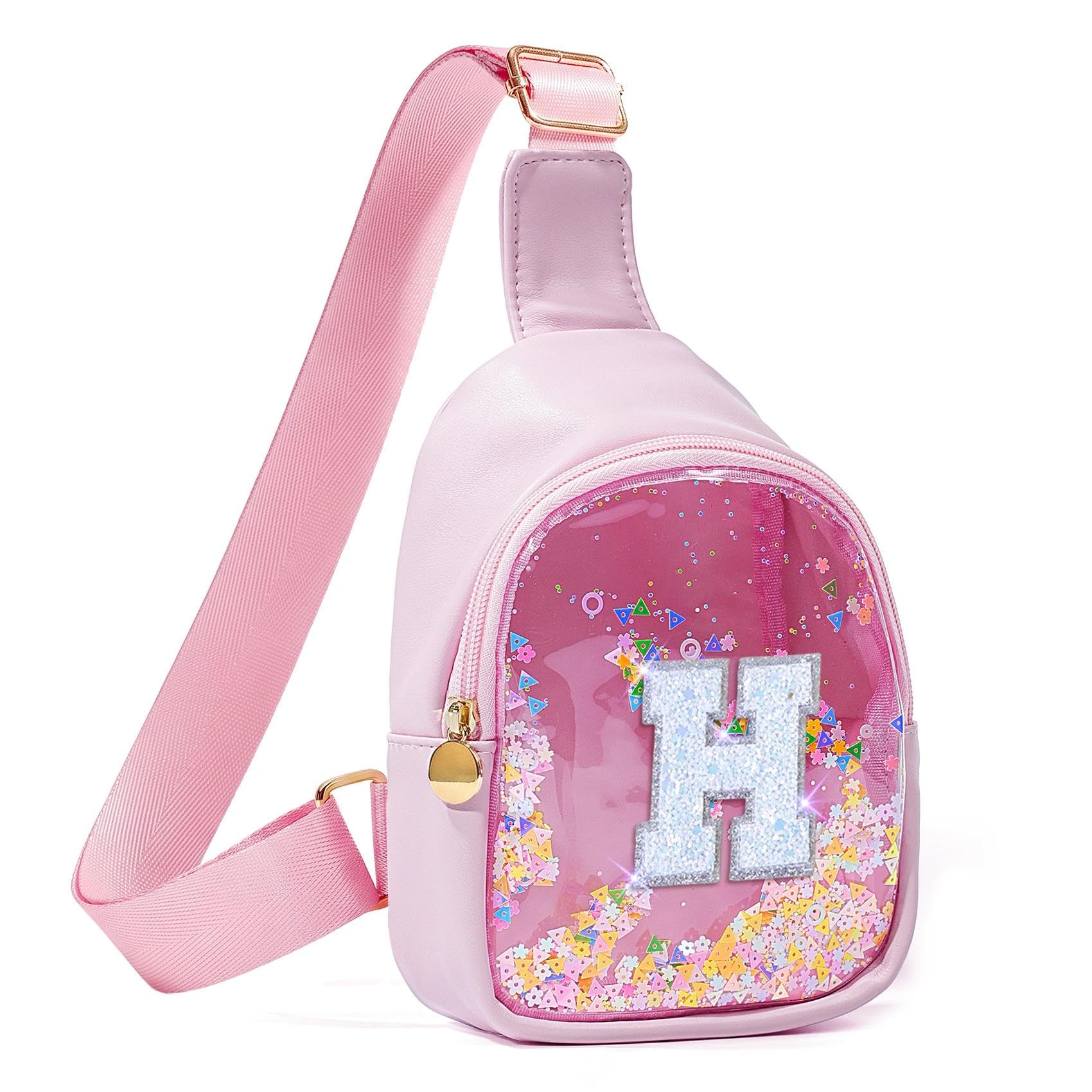 COSHAYSOO Pink Toddler Little Girls Purse 2 3 4 5 6 7 Year Old Kids Sling Bag Initial Crossbody Pouch, Birthday Christmas Basket Stocking Stuffers Valentines Easter Day Gifts for Child Girl Letter H