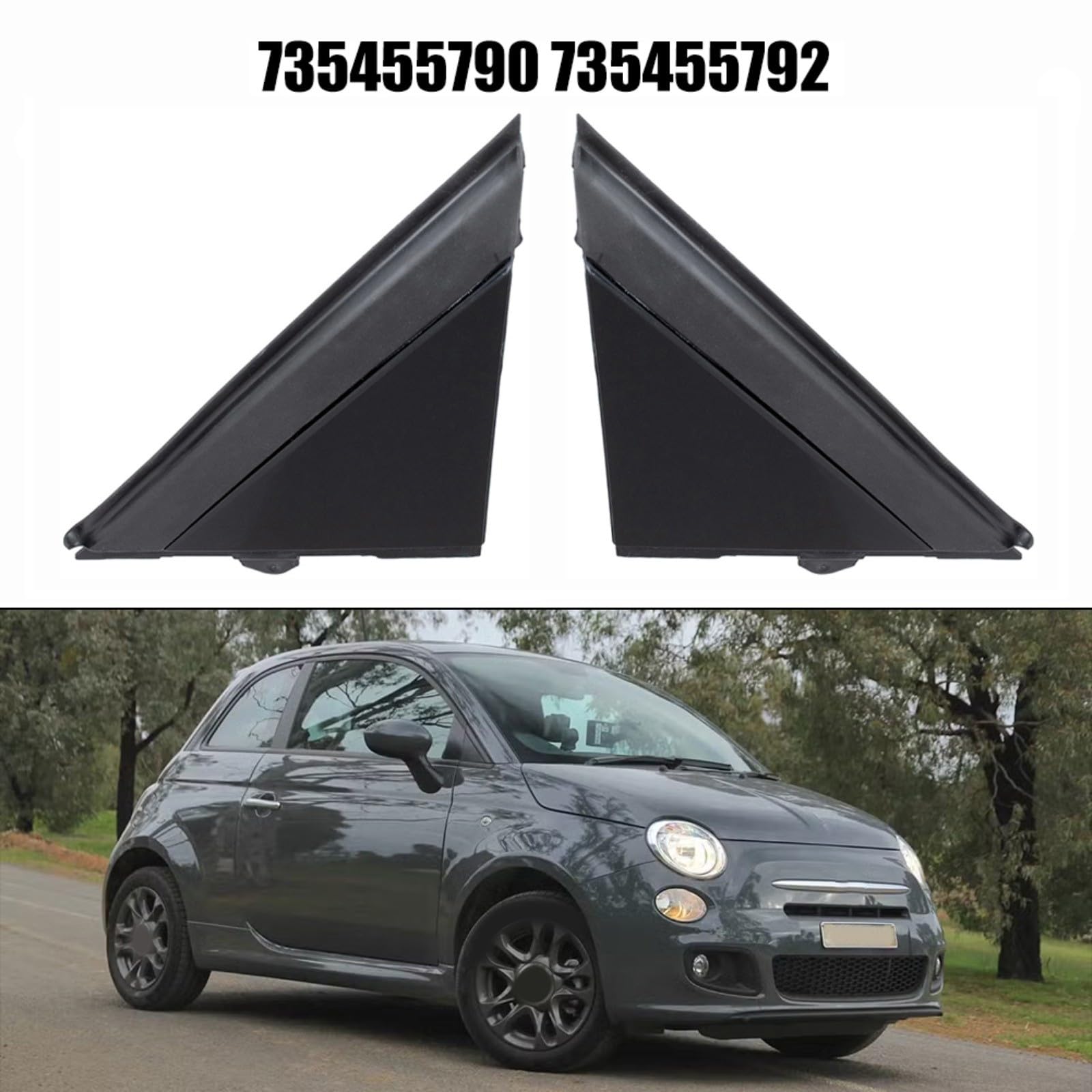 2 Pezzi Copertura Triangolare Specchietto Esterno per Fiat 500 dal 2007, OEM 735455792 735455790, Rivestimento Colonna A Nero ABS