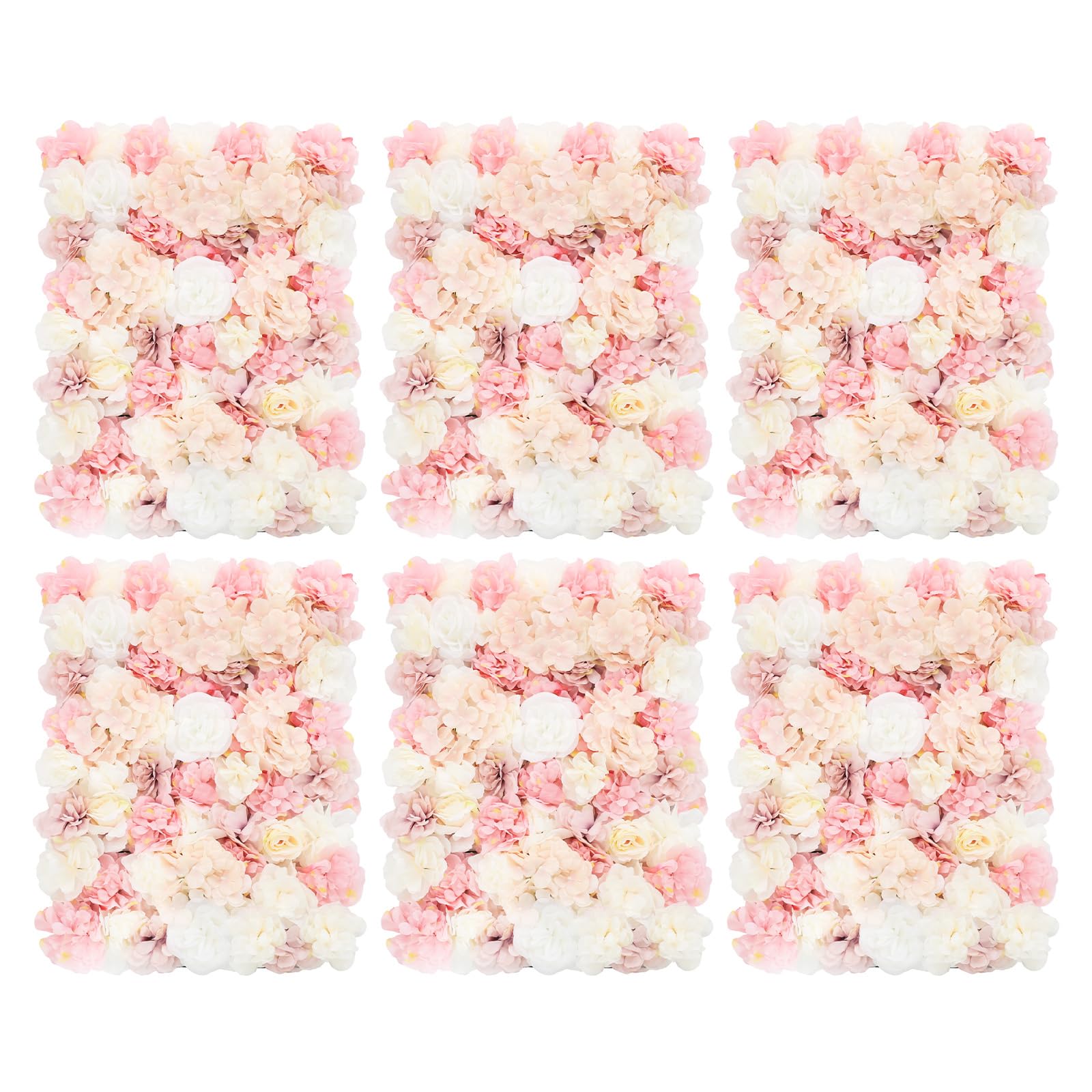 Blumenpaneel, 6 Stück, weiße Rose, künstliche Blumenwand mit Hortensien, Dahlien, Blumendekoration, für Hochzeit, Geburtstag, Party, Seidenstoff, Kunststoff, 60 x 40 cm