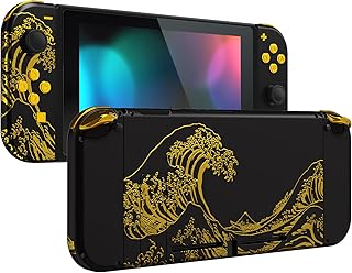 eXtremeRate Back Plate for Nintendo Switch Console, NS Joycon Handheld Controller Housing Shells with Full Set Buttons,DIY Shell for Nintendo Switch - The Great GOLDEN Wave Off Kanagawa - Black