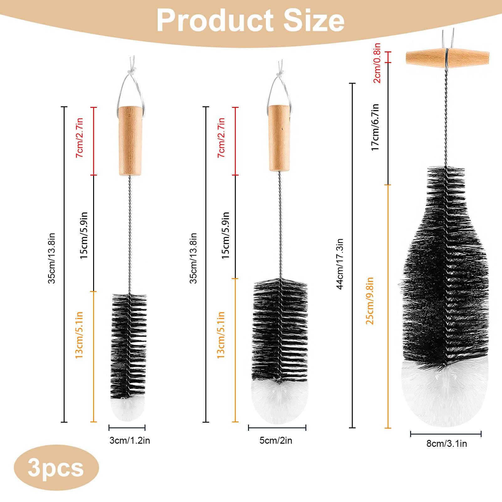 Cepillo Limpia Botellas por Dentro 3 Piezas, Cepillo Botellas Cristal Agua Compatible con Sodastream, Cepillo Botella 35 cm para Limpiar Botellas de Vidrio, Soda y Biberones sin Rayar Uso Diario Hogar