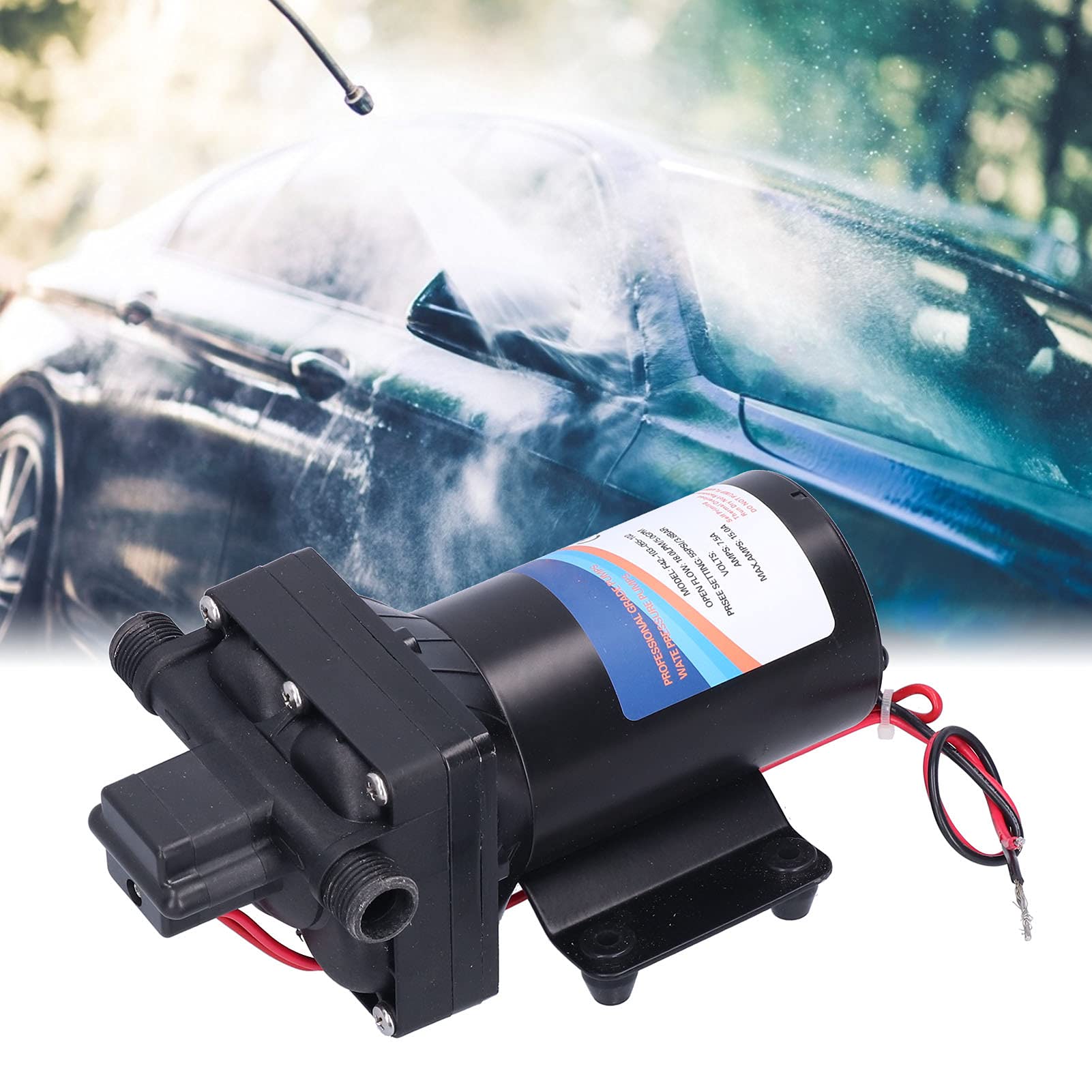 Para riego y lavado de autos - Bomba de agua de alta presión autocebante de 24 V CC - Bomba de diafragma con diseño de cuatro cámaras - Caudal de 8 litros - Elevación de succión (F42-103-055-202（24V）)