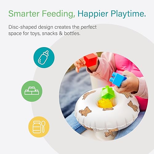 Miniatura 2 de Asiento de bebé inflable con bandeja y soporte de espalda, silla de bebé inflable portátil para 3 a 36 meses con bomba de aire incorporada, silla de