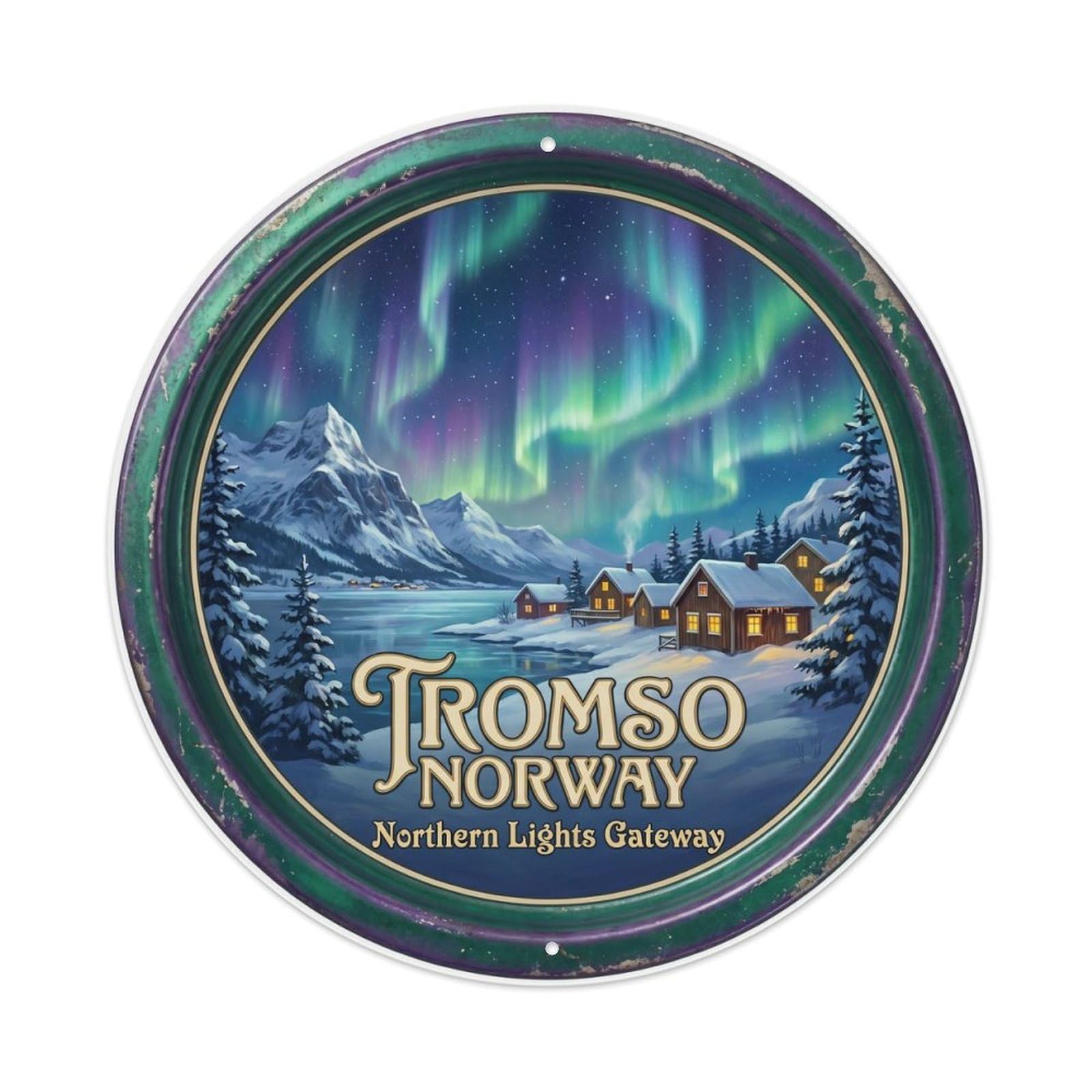 Vintage Travel Tromso Norway Aurora Metal Tin Sign