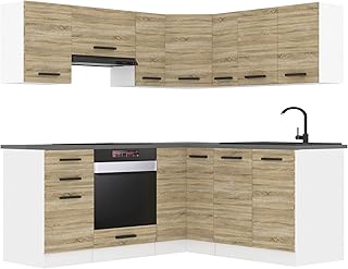 Belini Cuisine Équipée Complète Sarah - L-Forme sans Plan de Travail, Chêne Sonoma