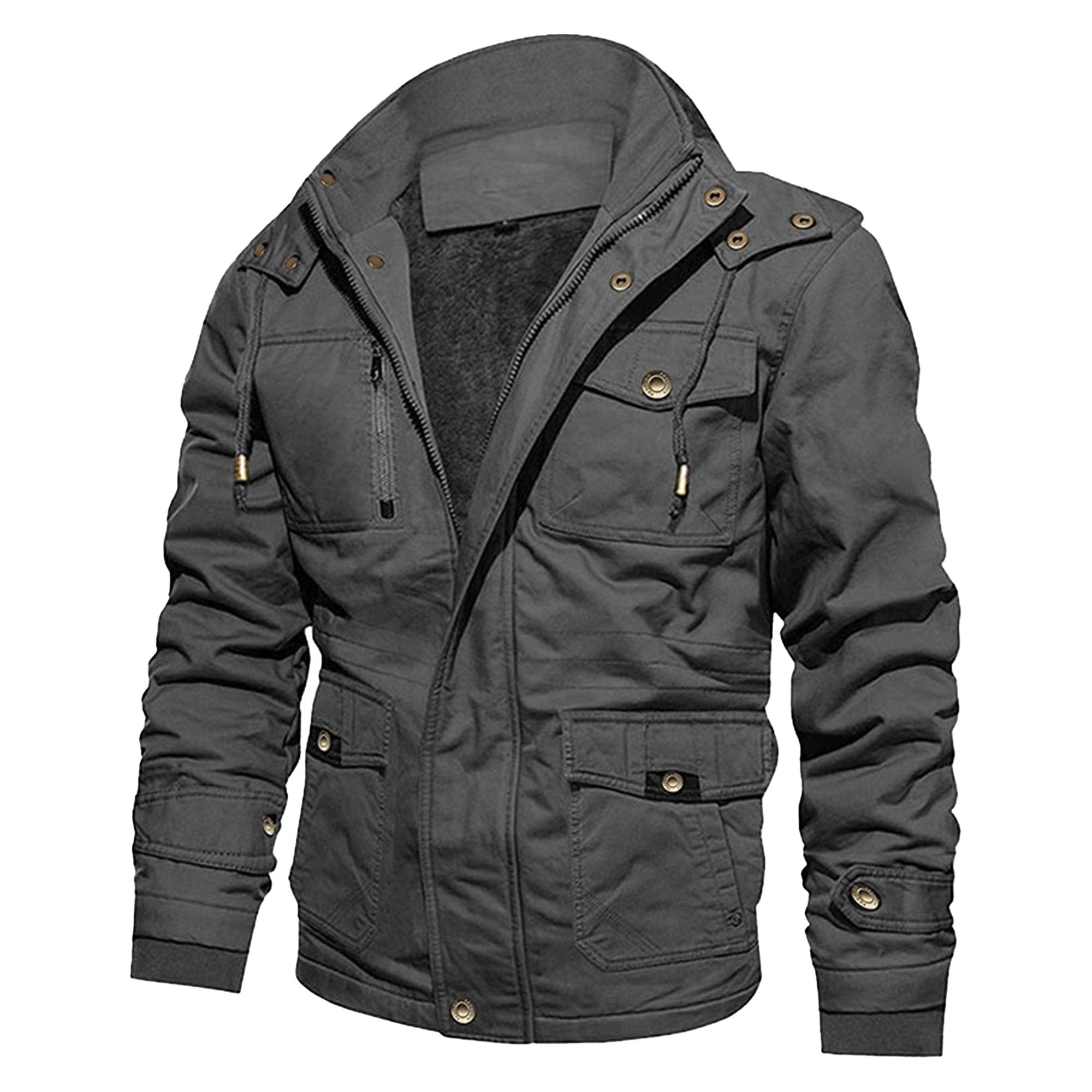 Chaqueta militar de invierno con múltiples bolsillos para hombre, con forro polar, abrigos de algodón con capucha