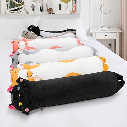 Miniatura 6 de Almohada larga de felpa con cuerpo de gato, 44 pulgadas, lindo gato negro de peluche, peluche suave, almohada de peluche de gatito, juguete de