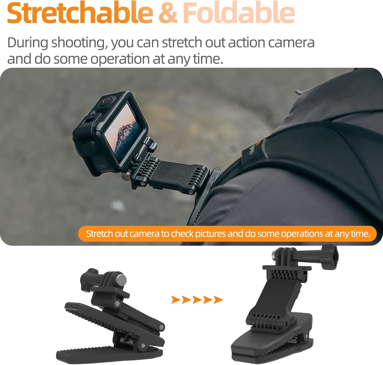 CAPART Magnetic Action Camera Backpack Strap Mount for DJI Osmo 360 Action 5 Pro 4 3 Pocket 3 2, Go Pro Hero 13 12 11, Insta360 Ace Pro 2/1, Foldable Stretchable Arm Extender Tiltable 360° Rotatable