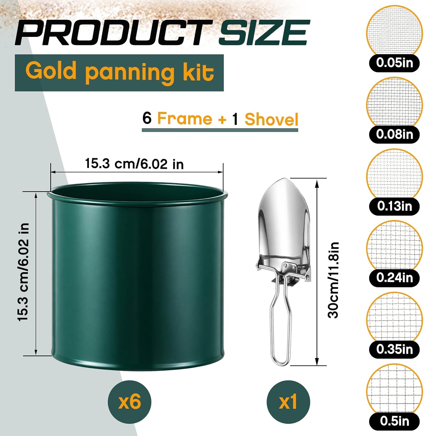 Blulu 7 Pcs Large Gold Panning Kit Stainless Steel Gold Mining Equipment Mini Sifter with Shovel Green Classifier Screen Set for Beginners and Enthusiasts Detector Accessories