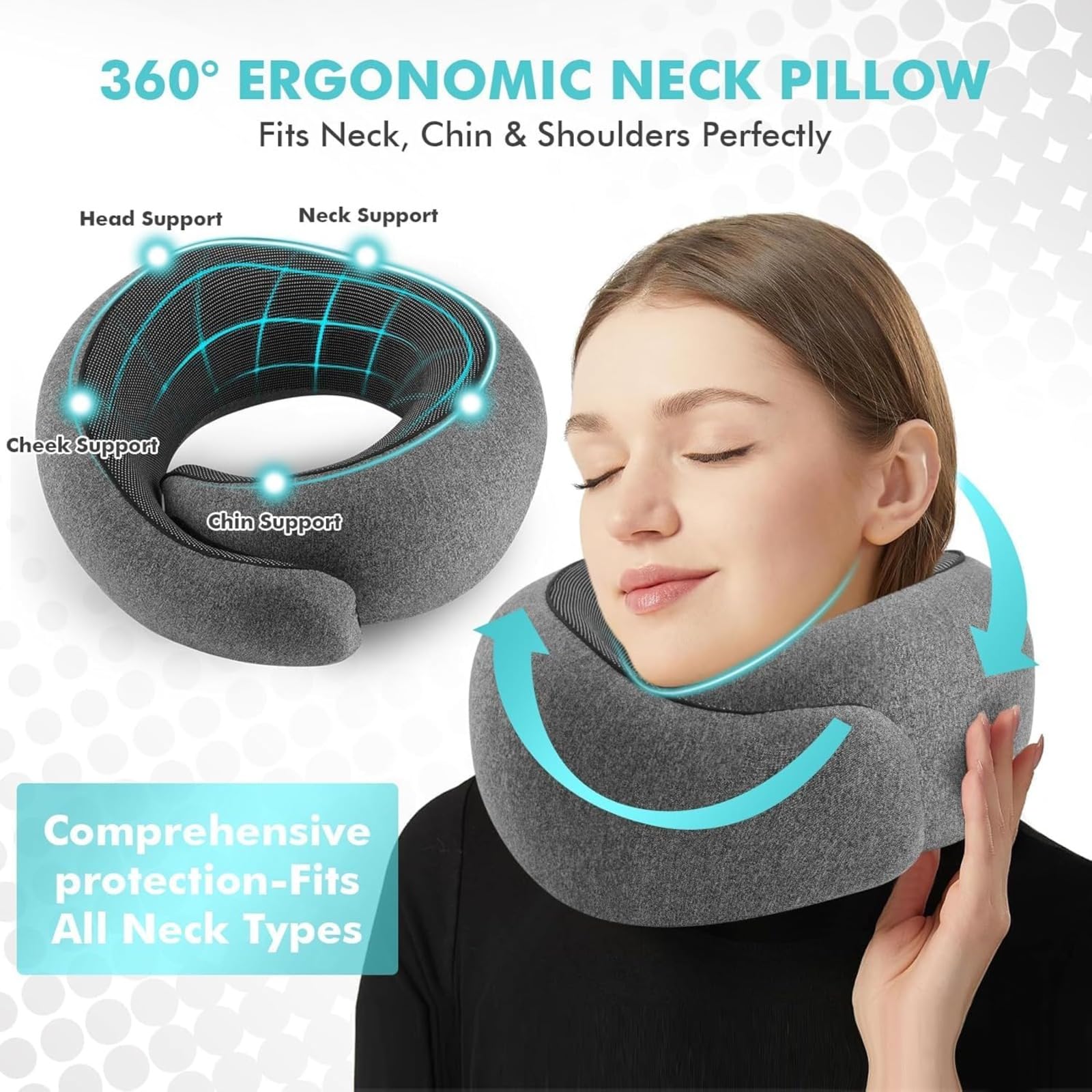 Nomadike NOMAREST | Coussin de Voyage en Mémoire de Forme, Oreiller de Voyage, avec Sac de Transport, Essentiel pour Le Sommeil de Longs Vols (Rose)