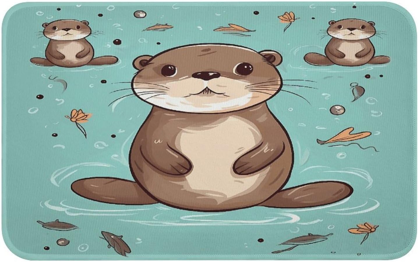 Cartoon Cute Otter Front Door Mat for Home Decor Outdoor Indoor Entrance Door Mat Non-Slip Outside Doormat Washable Kitchen Rug Crystal Velvet Welcome Mats Soft Small Area Rug
