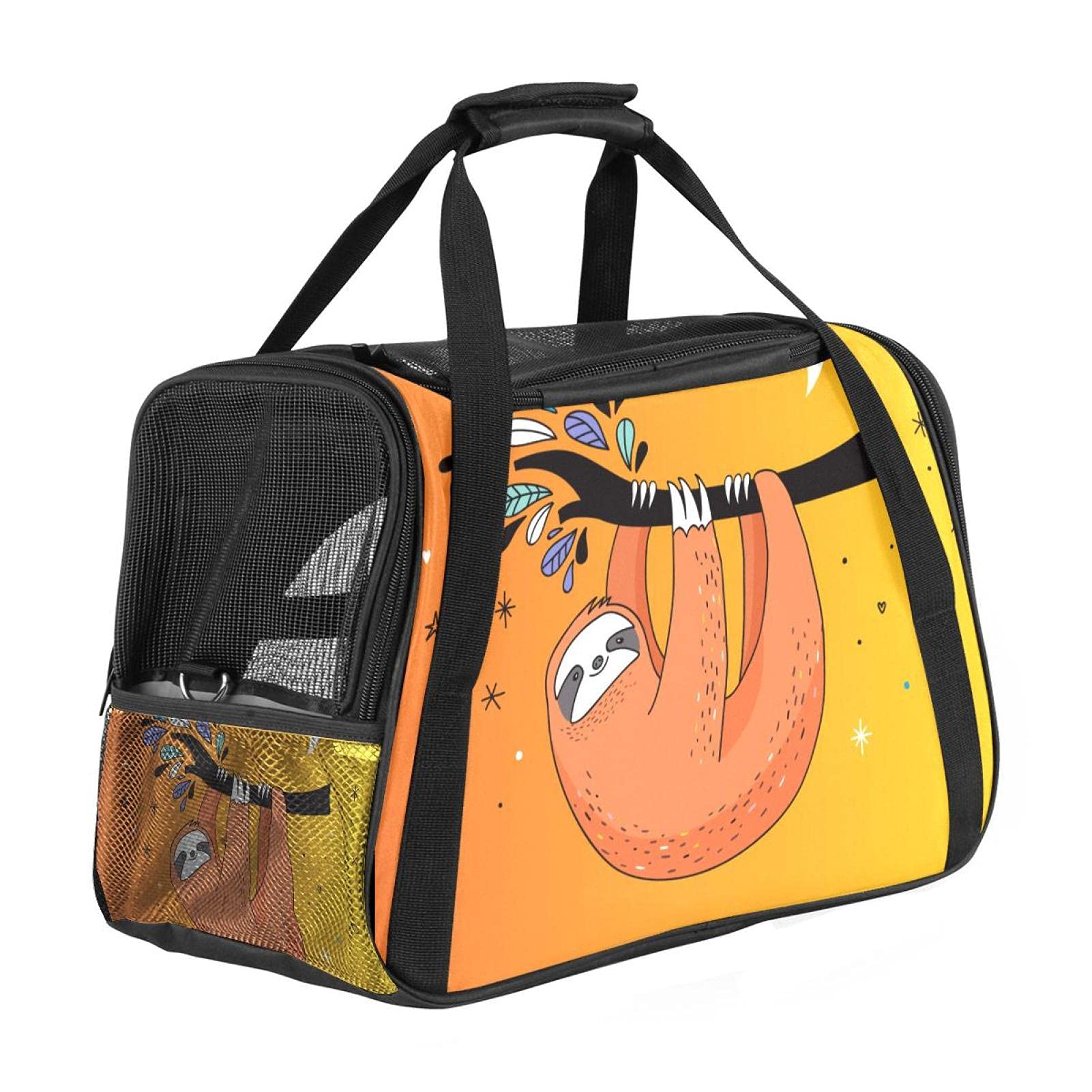 Sac de transport animal imprimé paresseux orange pour chat chien avion
