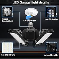 Vista 2 de Luz LED de garaje, 200 W, 20000 lúmenes, 6500 K, luces LED de garaje, luces de techo LED con 4 paneles deformables, bombilla de enchufe E26/E27