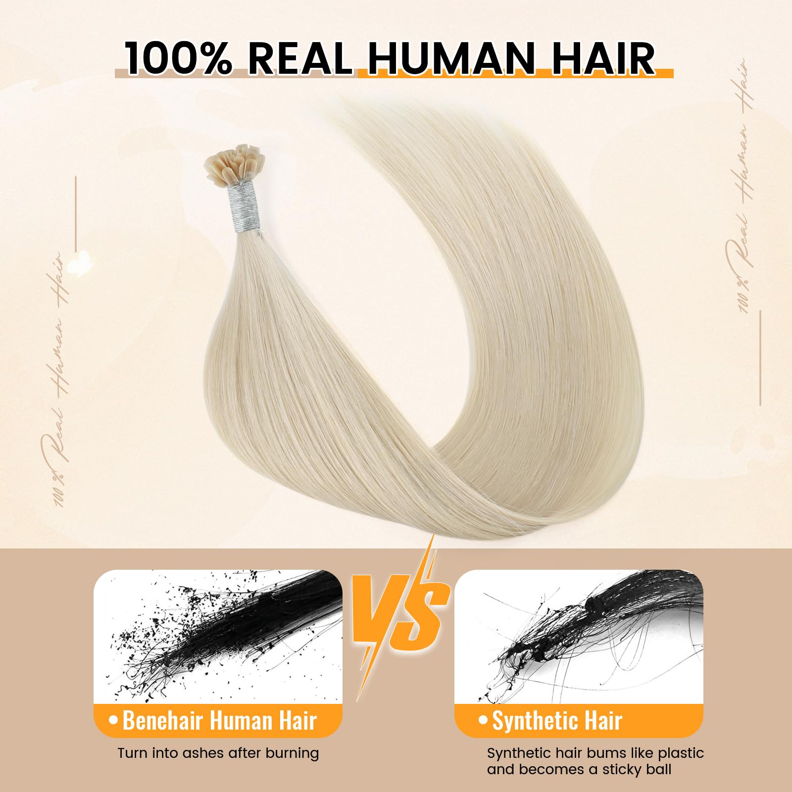 Yuniffe U Tip Real Human Hair Extensions - Hot Fusion Remy Straight Hair - Platinum Blonde, 24 inch, 50g/50s - Image 2