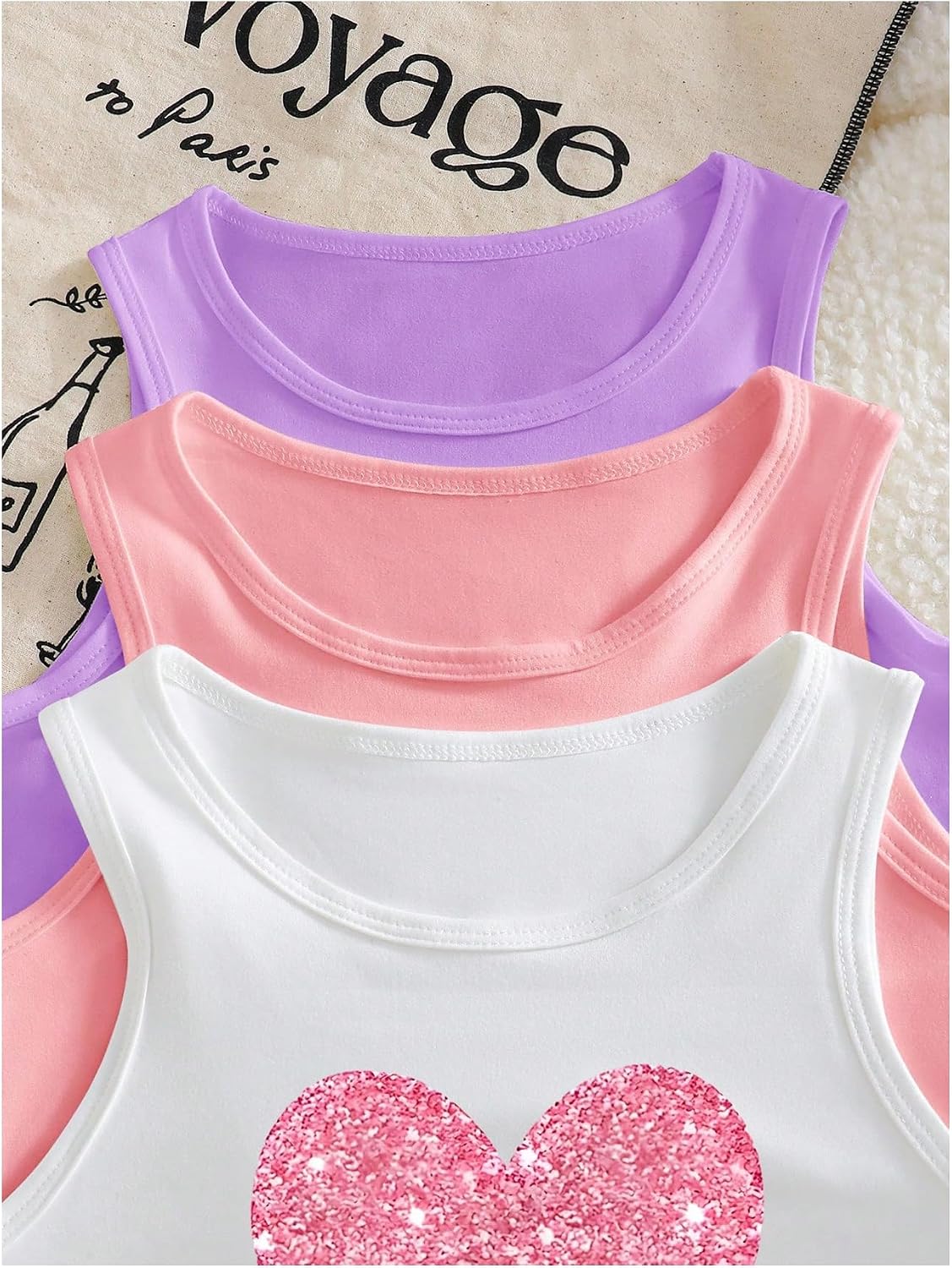 OYOANGLE Girl's 3 Pack Cute Heart Print Crop Tank Top Crewneck Sleeveless Tops Summer Clothes