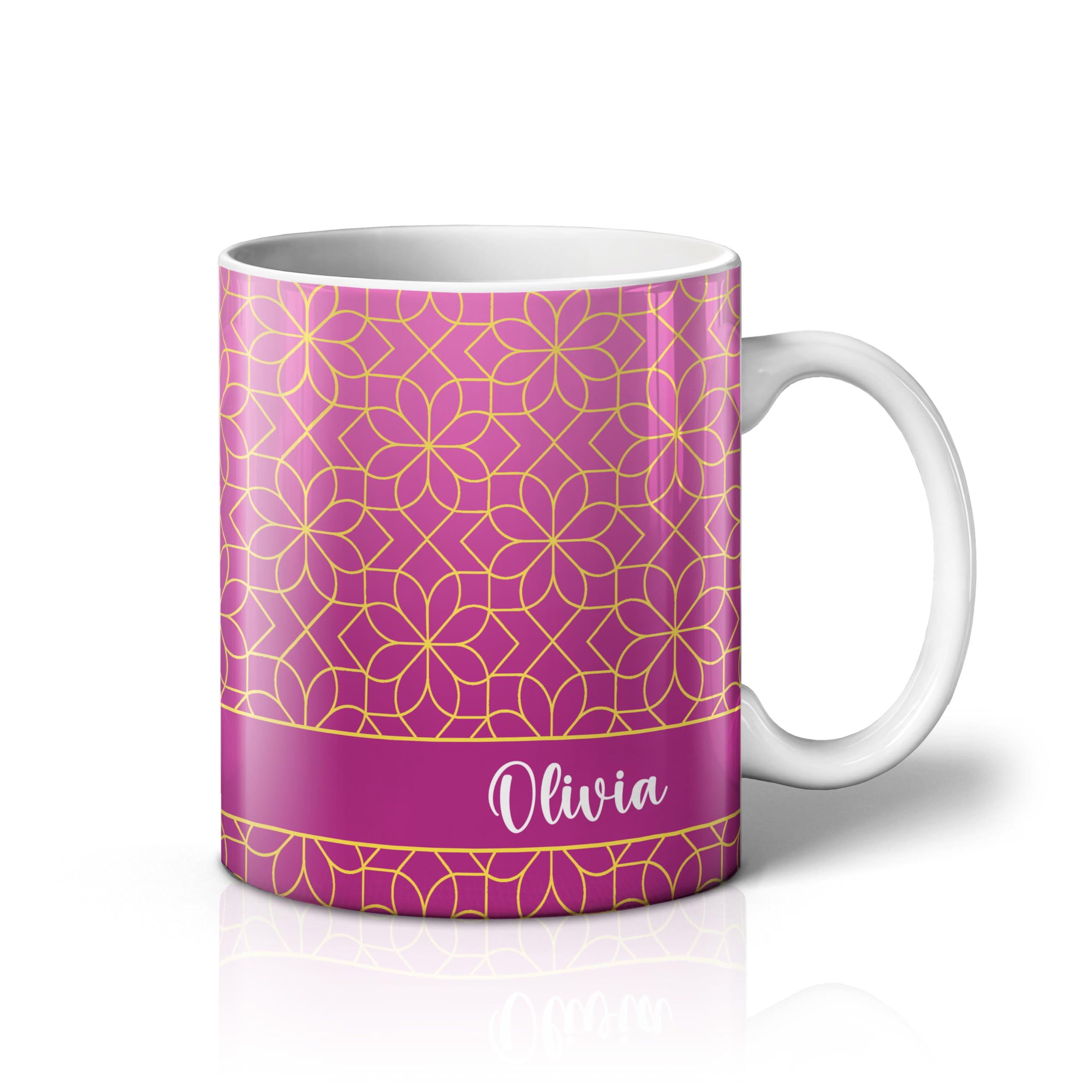 iCaseDesigner Personalised Colourful Pattern Mug with Any Name – Custom Coffee Mug – 11 Oz Tea Cup – Unique Customised Gift for Men, Women, Work, Birthdays and Anniversaries - 16. Pink Blossom