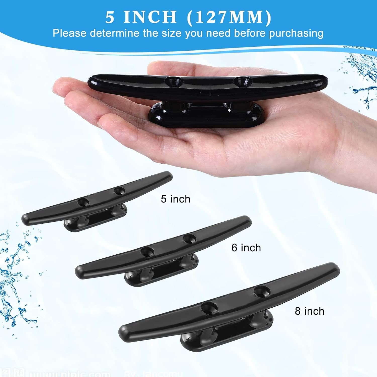 Briwooody 16 Pcs 5"/6"/8" Black Nylon Boat Cleats, Marine Dock Cleat with Screws for Kayak, Canoe, Mooring and Nautical Decor