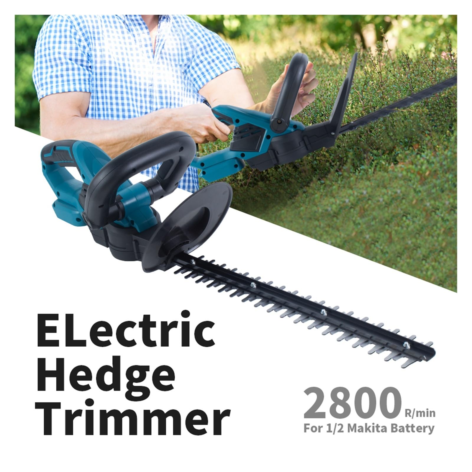 Tondeuse à gazon, Taille-haie sans balais taille-haie fil double Action scie d'élagage coupe poignée rotative outil de jardin for batterie 18V(2Batteries)