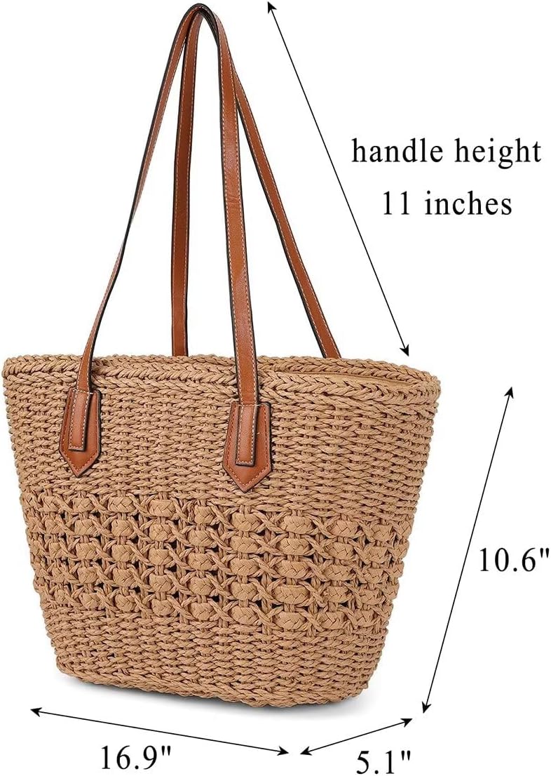 Women's Straw Shoulder Bag Large Rattan Woven Totes Summer Travel Beach Handbag Handmade Top Handle Purse - Image 3