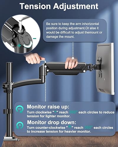 Miniatura 9 de VESA 75 - Brazo de montaje para monitor único, soporte de escritorio para pantalla de computadora de 13-32 pulgadas de hasta 22 libras, brazo de
