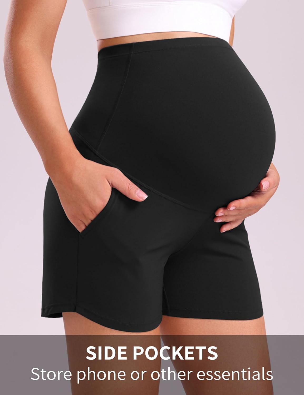 Mama Land Buttery Soft Maternity Athletic Shorts with Pockets 4"- Workout Gym Running Yoga Casual Pregnancy Clothes
