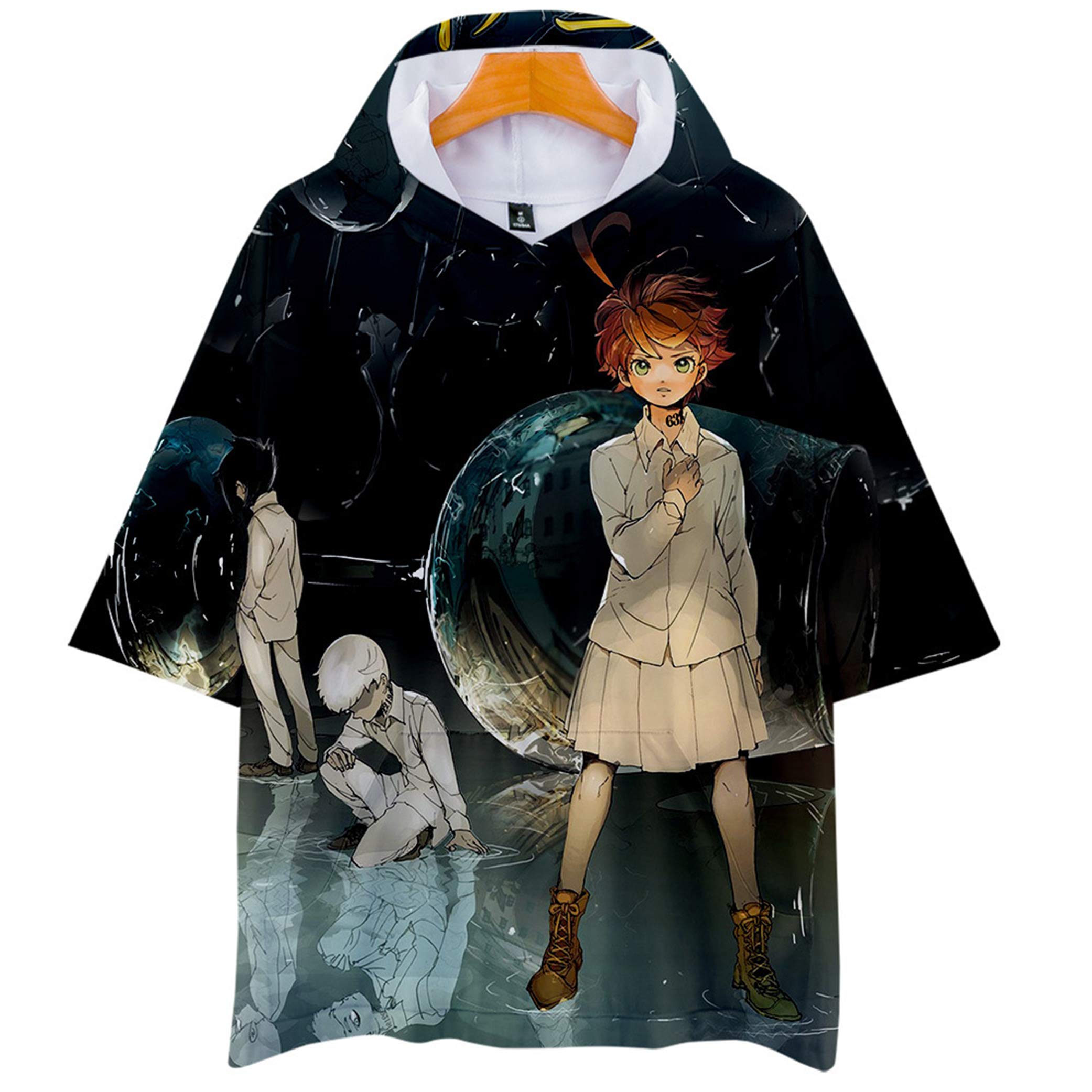 The Promised Neverland Shirt Anime Loose Hooded T-Shirt T-Shirt Top for Teens Women/Men