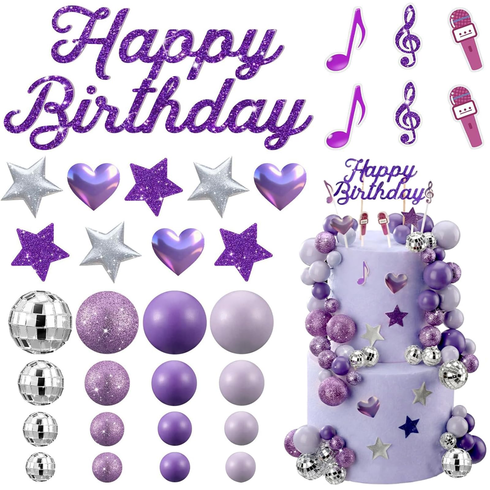 BSITSSS 32pcs Cake Decorations Stylish Disco Balls, Cake Topper, Mini Disco Round Ball Cake Toppers, Cake Decorating Birthday Party Supplies Birthday Celebrations Party Supplies