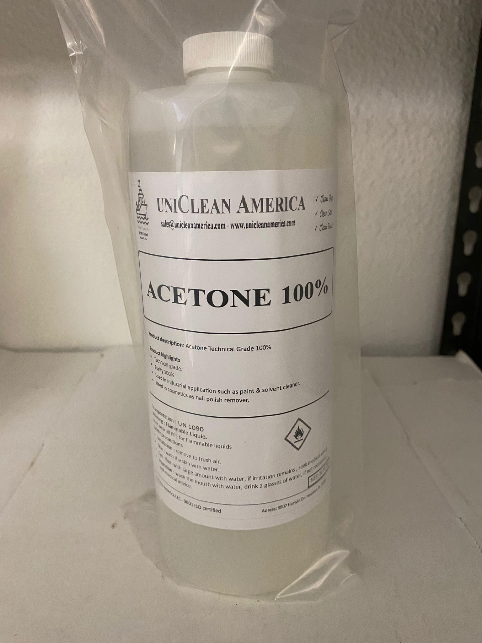UniClean America Acetone - HIGH Purity 100% - Made in USA - for Industrial & Cosmetics use - 16 fl oz (1)