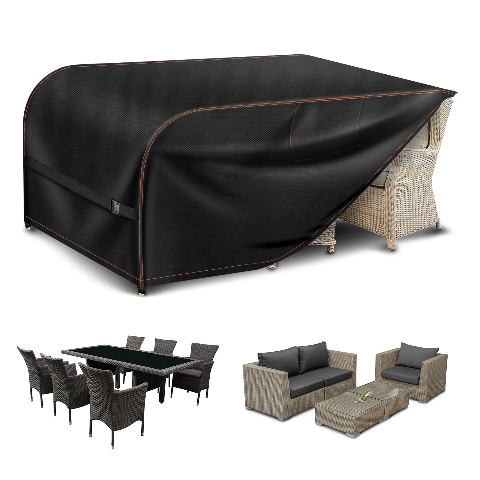 Feichimen ㅤ Black Garden Furniture Covers Waterproof With Air Vent 420D Rectangular Rattan Patio Outdoor Furniture Covers Waterproof For 200X160x74cm Outdoor Table Chairs Sofa Bistro Set Outside Seating