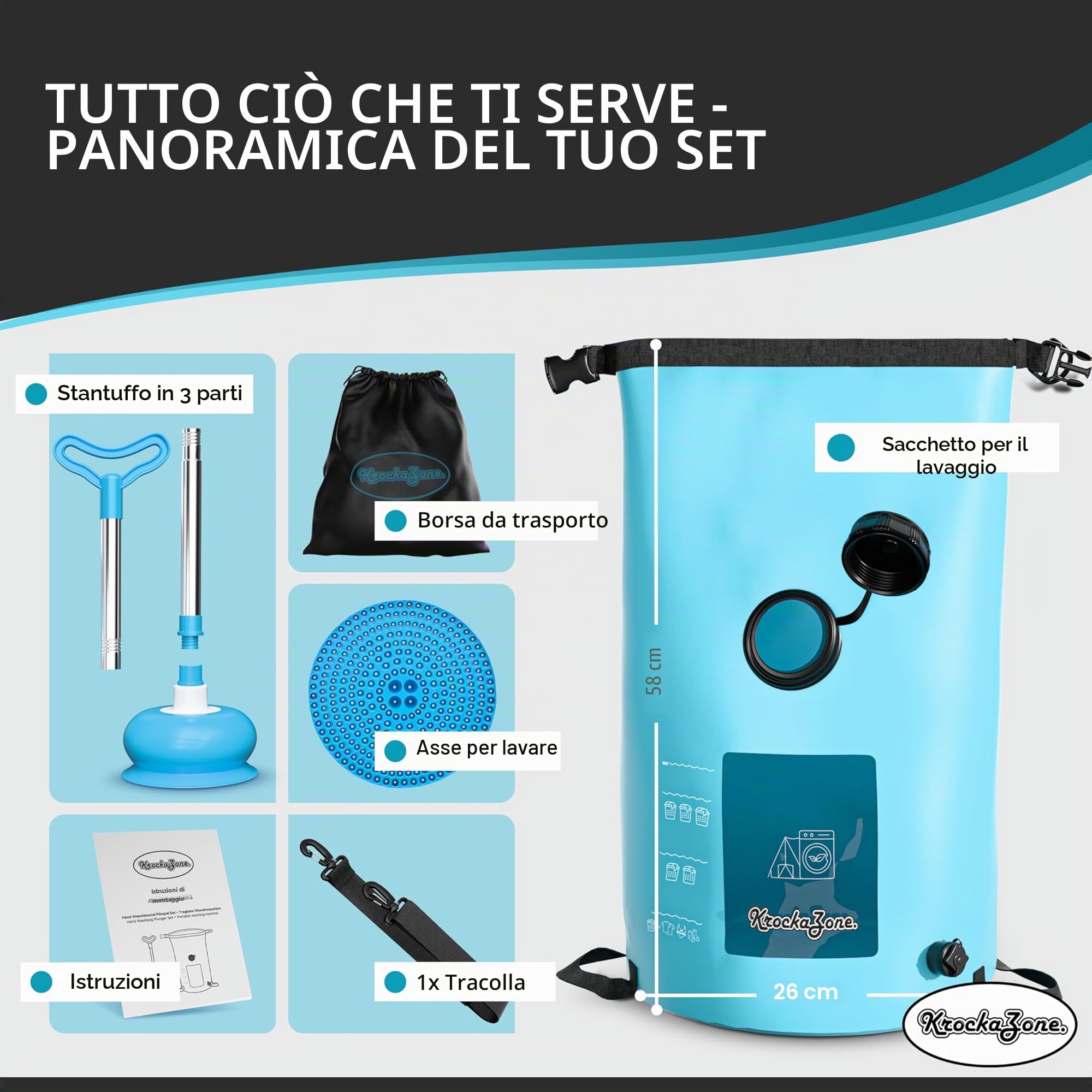 Lavatrice portatile senza corrente – Set pieghevole per lavabo, piccolo e leggero per il lavaggio a mano, lavatrice da viaggio, mini borsa per il lavaggio a mano, per campeggio, viaggi, vacanze