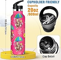 Vista 2 de Botella de agua para niños con popote para la escuela, a prueba de fugas, botella de agua aislada de 20 onzas, sin BPA, paraguas marrón, verde, azul