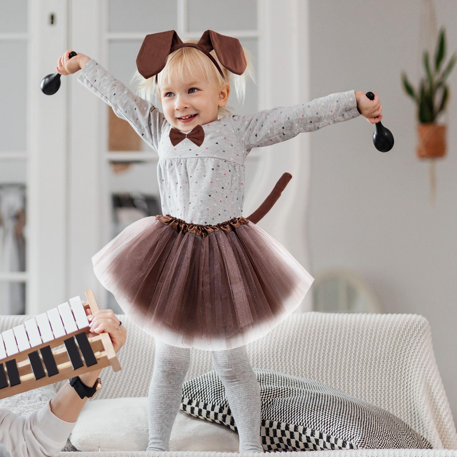 MIVAIUN 4 szt. Puppy Pies Kostium Zwierzę Zestaw Przebranie Ogon Muszka Opaska Tutu Spódnica Zestaw dla Dorosłych Dzieci Dress Up Halloween Scene Cosplay Impreza