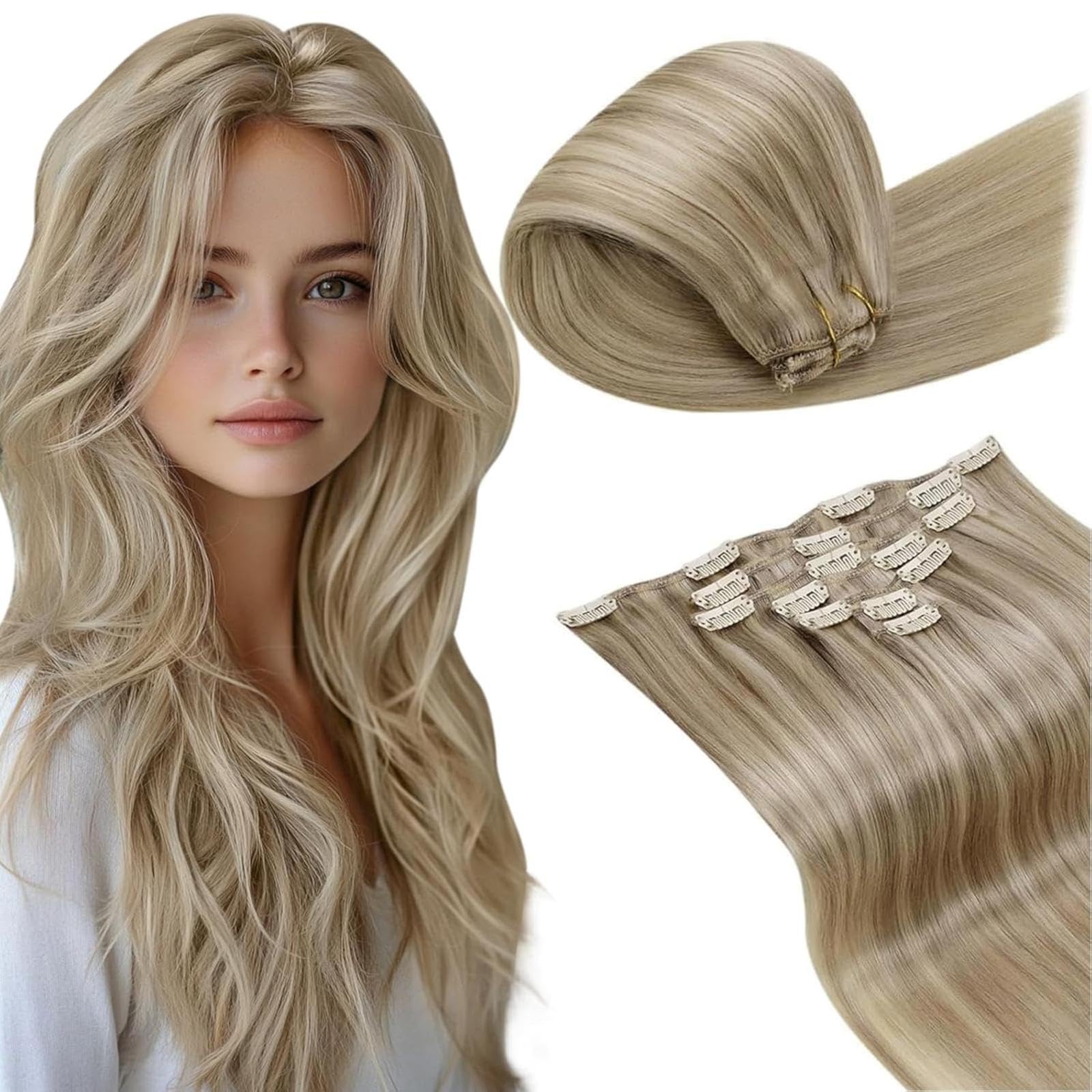 LaaVoo Extensions Echthaar Echt Haar Extension Clip Haarverlängerung Echthaar