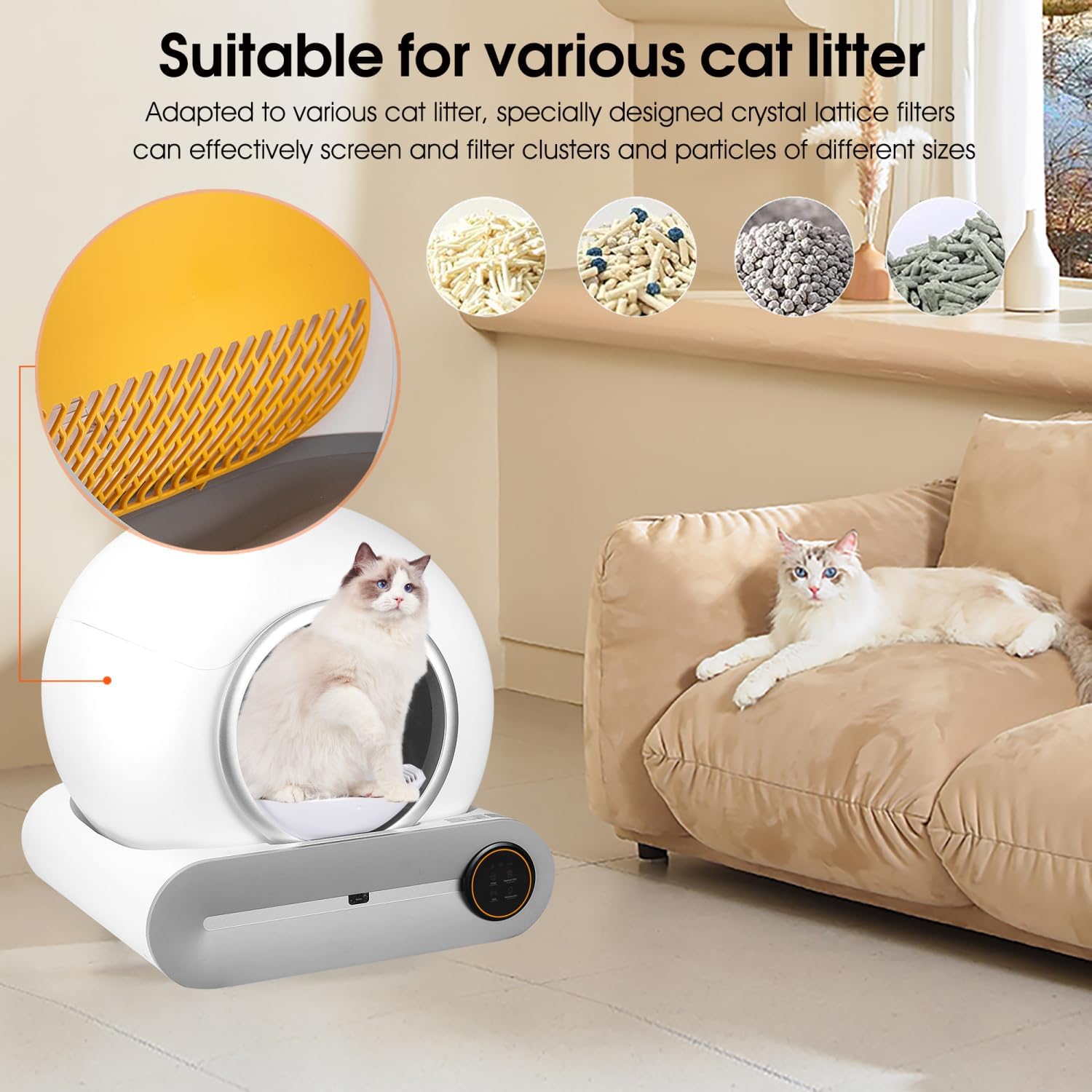 Self-Cleaning Cat Litter Box, Automatic Scooping, App Control Support 2.4G WiFi, Smart Automatic Cat Litter Box with Liner